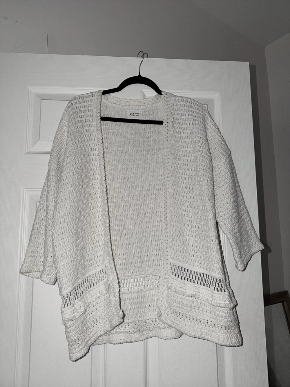 Sezane Open-Front White Knit Women's Cardigan Sweater 100% Cotton
